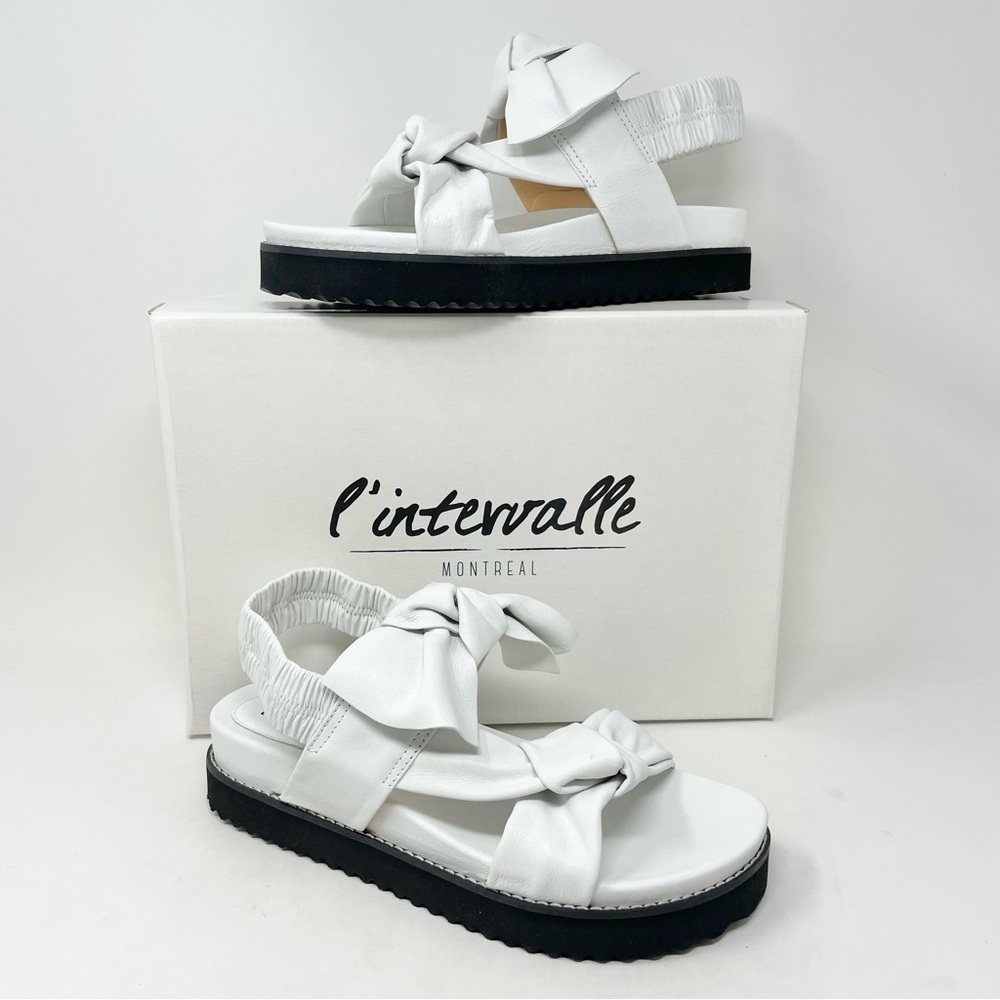 NEW L’Intervalle Atlantis White Leather Bow & Knot Detail Sandals Size 39 - Picture 3 of 10